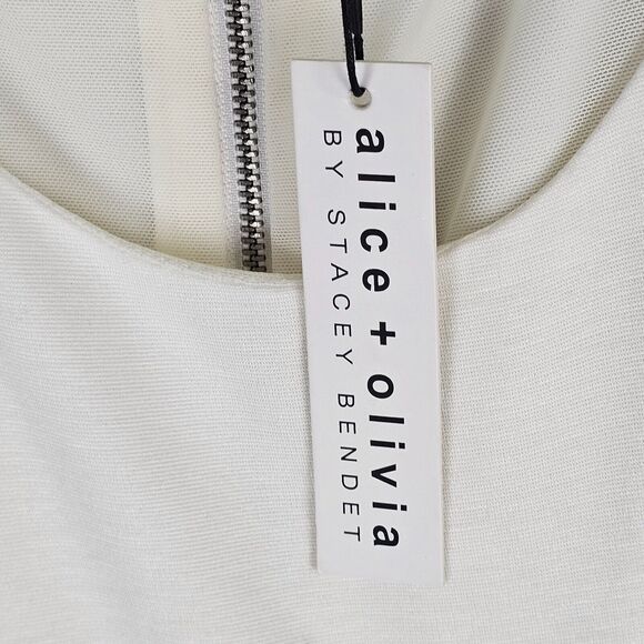 NWT $330 ALICE + OLIVIA Peplum Moira Off White Dress Size 0 - Picture 6 of 11